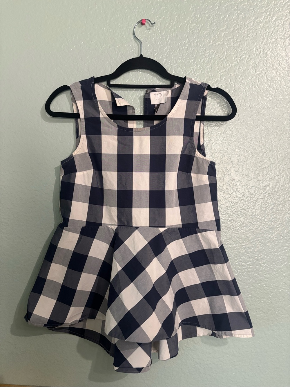 HD in Paris Navy and White Gingham Peplum Tank Top
